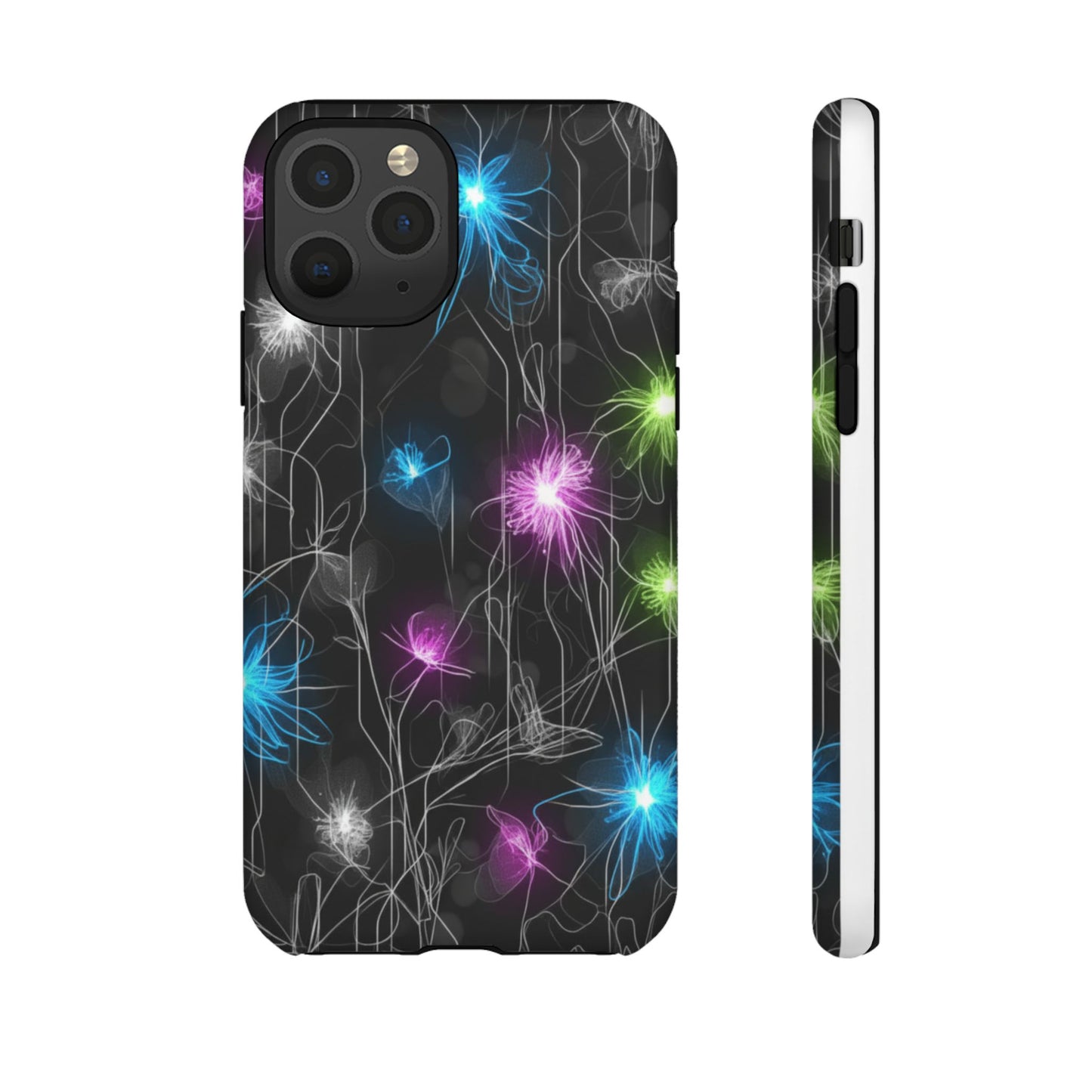 Neon Floral Tough Phone Case — Glow Flower Protective iPhone Cover