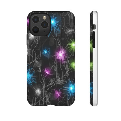 Neon Floral Tough Phone Case — Glow Flower Protective iPhone Cover