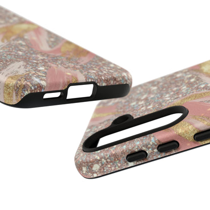Glitter Blush Marble Phone Case — Pink Gold Swirl Tough Case