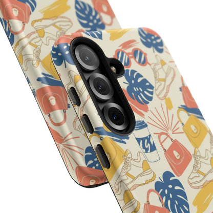 Tough Cases: Retro Summer Pattern Phone Case – Sunglasses, Sneakers & Tropical Leaves