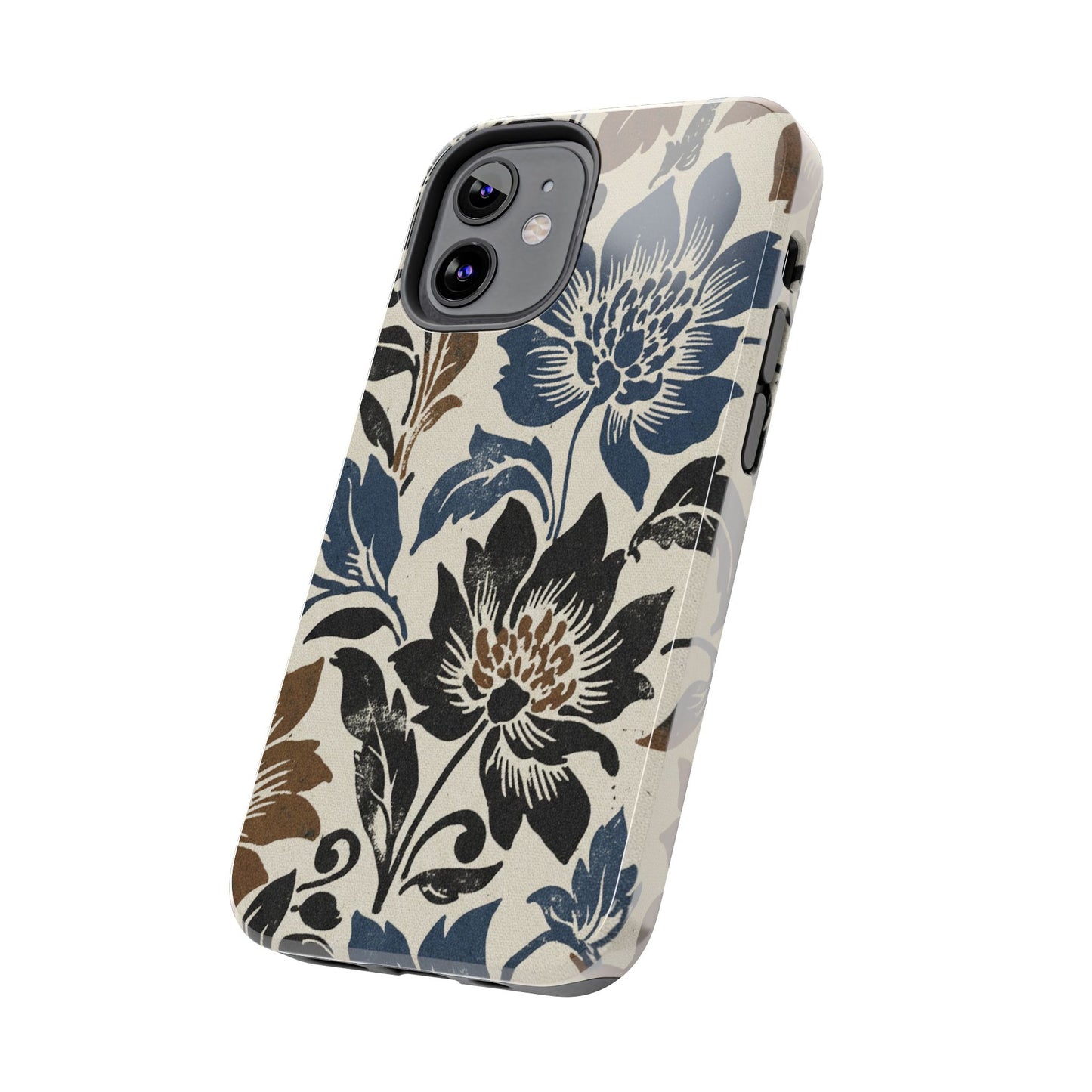 Floral Vintage Tough Phone Case — Blue & Brown Botanical Protection