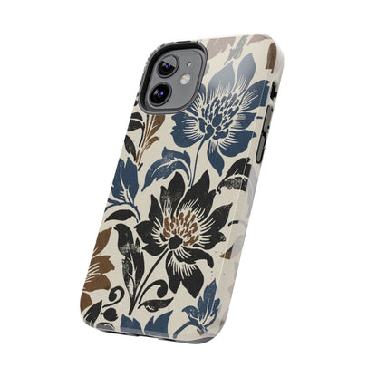 Floral Vintage Tough Phone Case — Blue & Brown Botanical Protection
