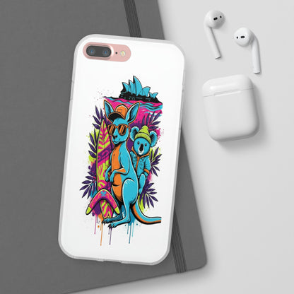 Kangaroo & Koala Surf Phone Case — Neon Aussie Beach Vibes Flexible Case