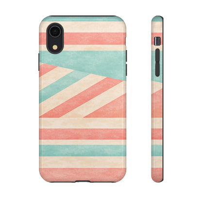 Pastel Stripes Tough Phone Case – Retro Coral & Teal Protective Cover