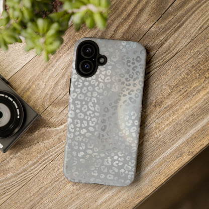 Grey Leopard Print Tough Phone Case — Durable Protective iPhone Cover