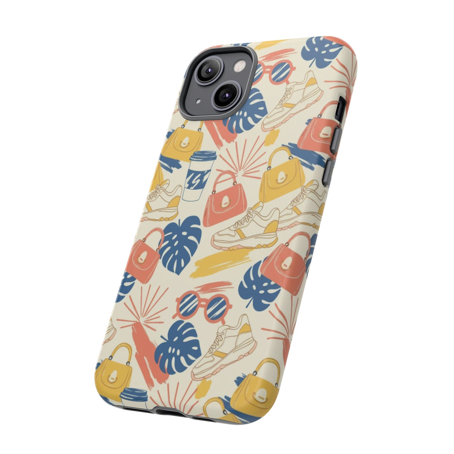 Tough Cases: Retro Summer Pattern Phone Case – Sunglasses, Sneakers & Tropical Leaves
