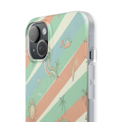 Beach Vibes Phone Case — Retro Pastel Surf & Palm Protective Flexi Case