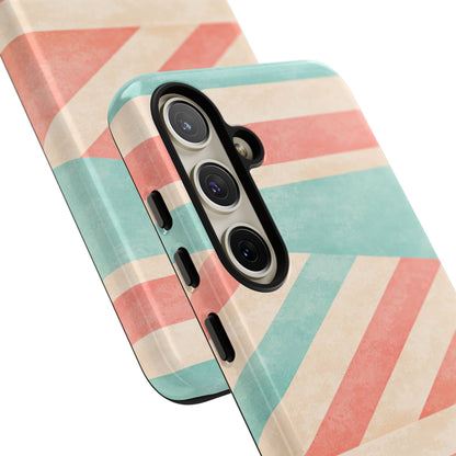 Pastel Stripes Tough Phone Case – Retro Coral & Teal Protective Cover