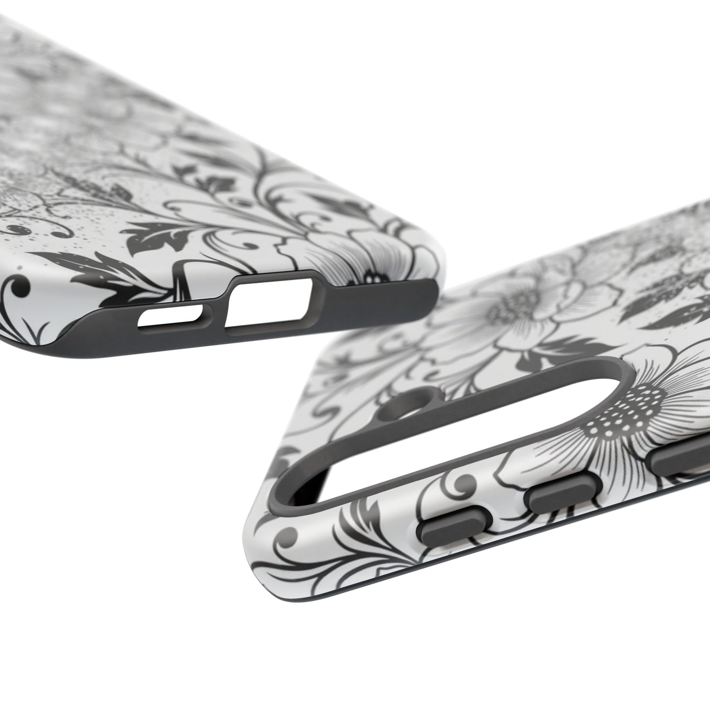 Floral Lace Phone Case — Black & White Vintage Flower Protective Case