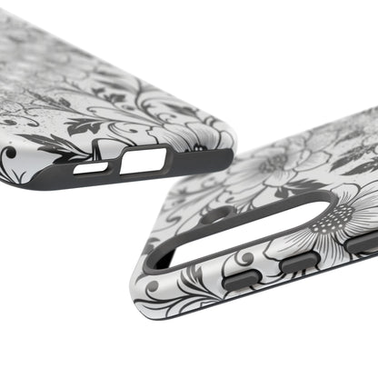 Floral Lace Phone Case — Black & White Vintage Flower Protective Case