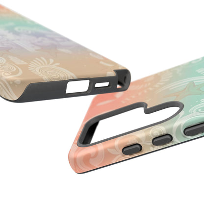 Tough Cases: Pastel Beach Pattern Phone Case — Starfish & Coastal Cityscape Protective Cover
