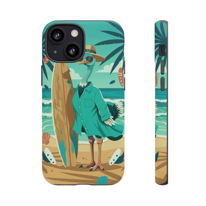 Phone Case — Retro Dressed Seagull Surfing Beach Illustration