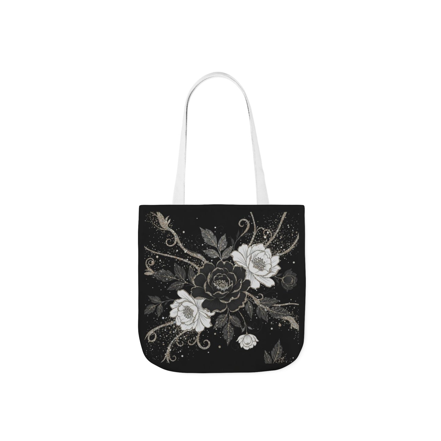 Floral Noir Canvas Tote — Black & White Rose Print