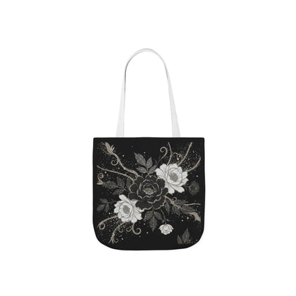 Floral Noir Canvas Tote — Black & White Rose Print
