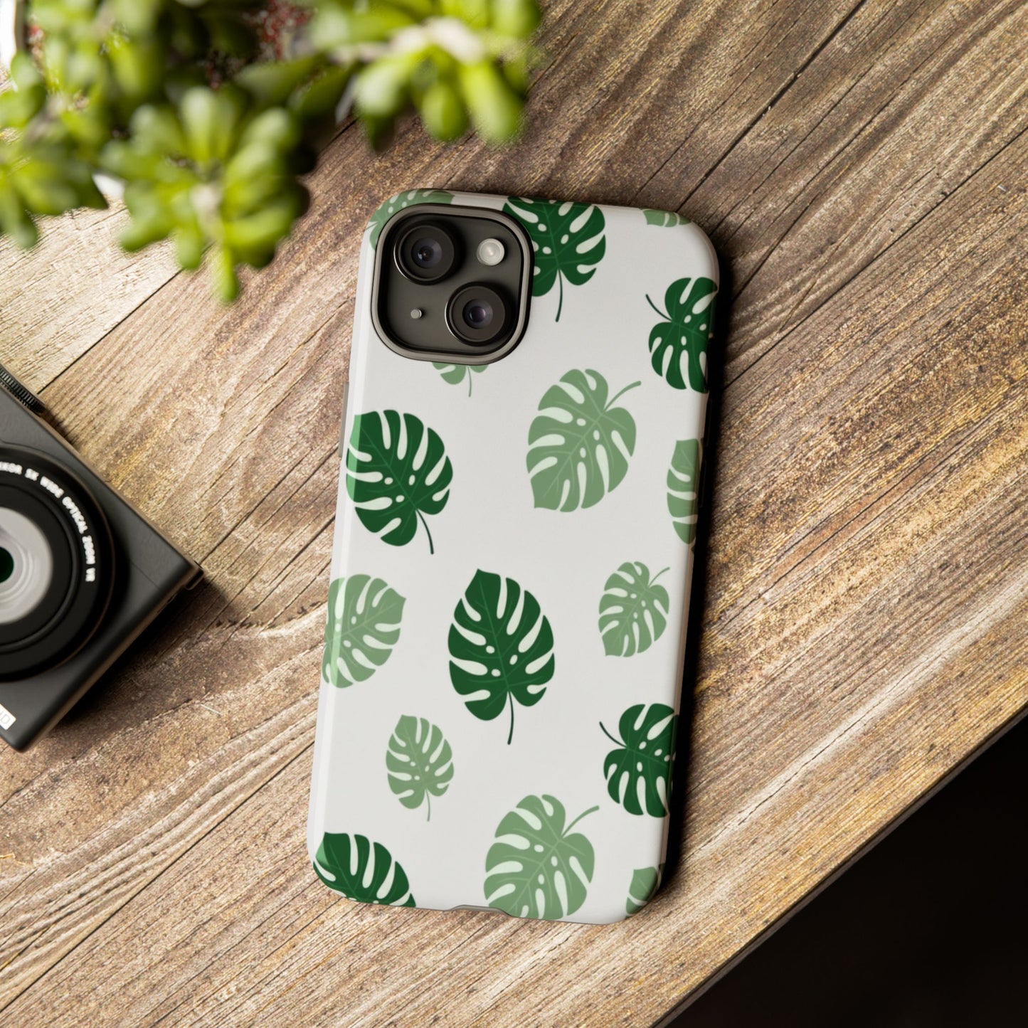 Monstera Leaf Phone Case — Tropical Green Pattern Tough Case