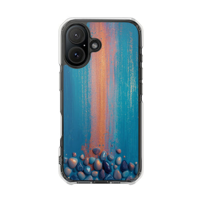 Clear Magnetic Phone Case — Abstract Blue Sunset Pebble Design