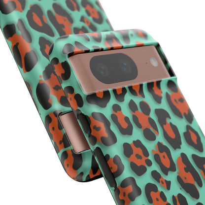 Teal & Rust Leopard Phone Case — Tough Protective Animal Print