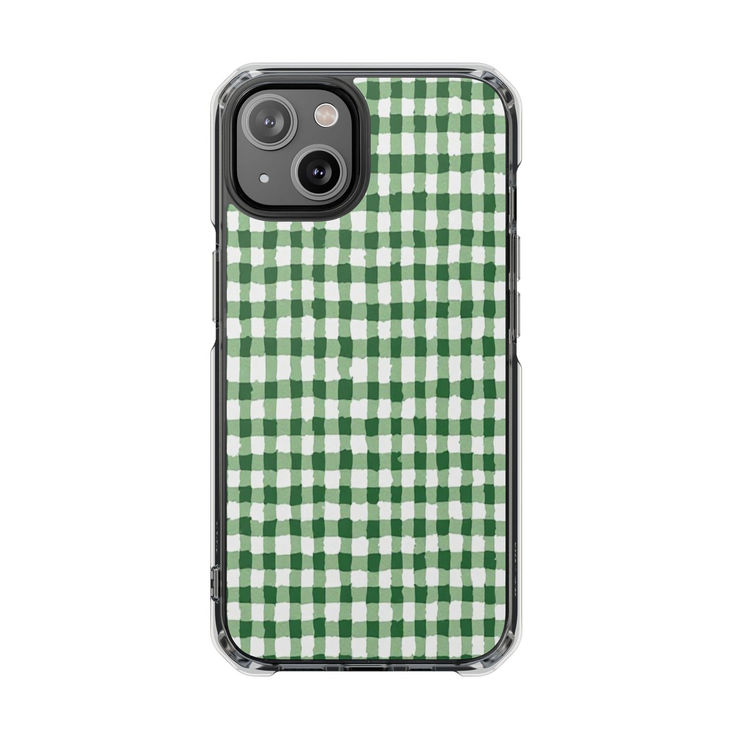 Green Gingham Clear Magnetic Phone Case — Protective Impact Cover