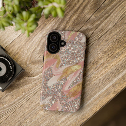 Glitter Blush Marble Phone Case — Pink Gold Swirl Tough Case
