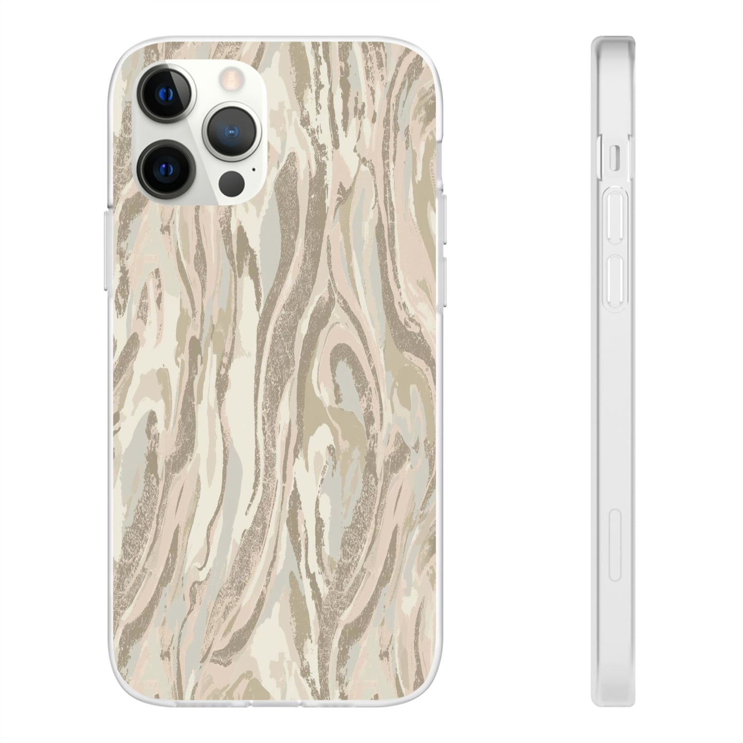 Neutral Marble Swirl Flexi Phone Case — Beige Abstract Protective Cover