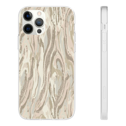 Neutral Marble Swirl Flexi Phone Case — Beige Abstract Protective Cover
