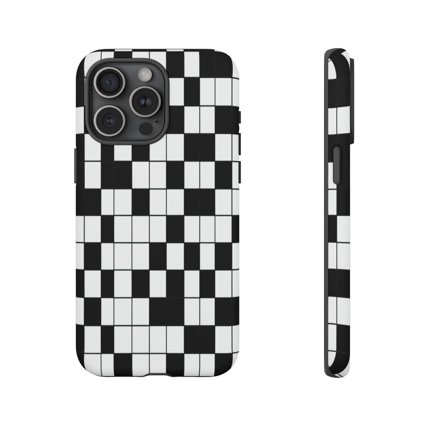 Crossword Grid Phone Case — Black & White Puzzle Pattern Tough Phone Cover