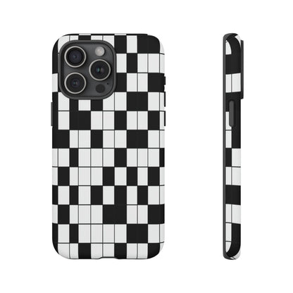 Crossword Grid Phone Case — Black & White Puzzle Pattern Tough Phone Cover