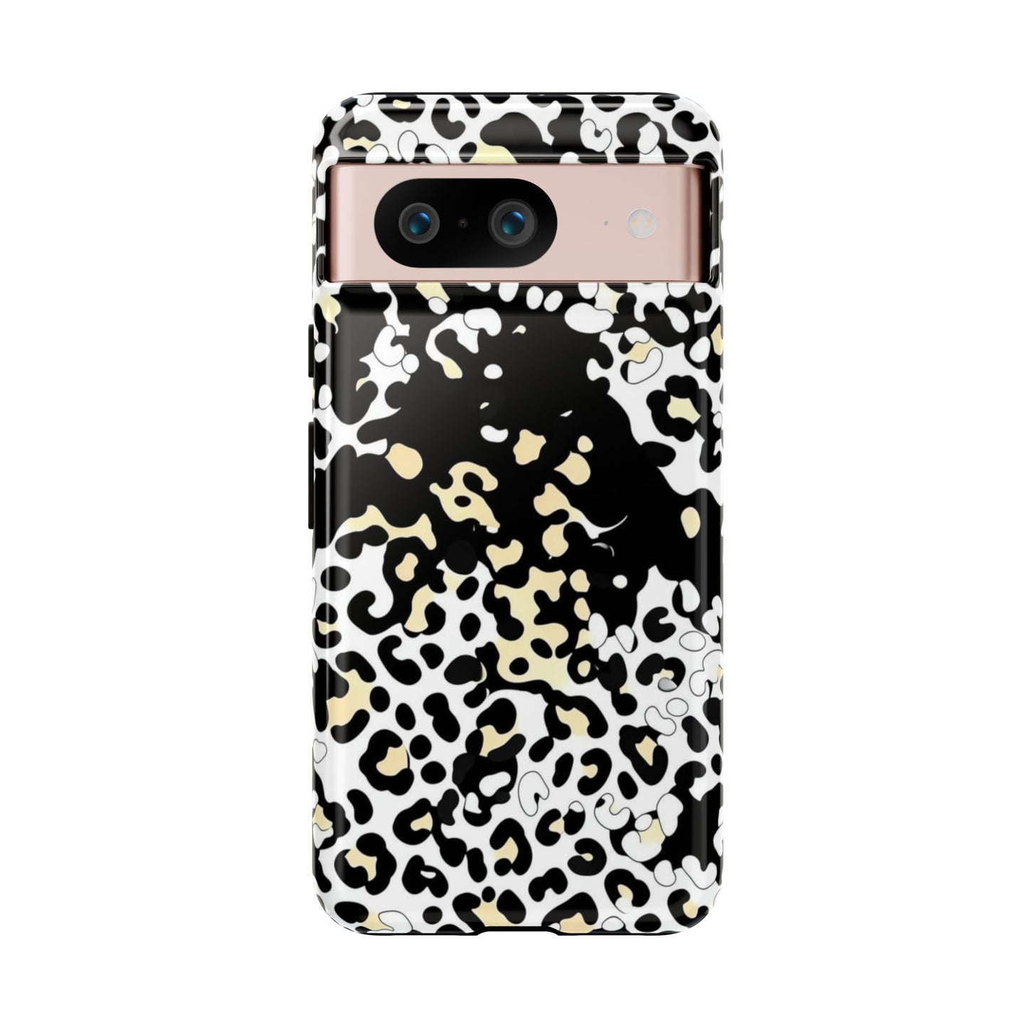 Leopard Splash Tough Phone Case — Black & Cream Animal Print Protective Cover