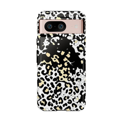 Leopard Splash Tough Phone Case — Black & Cream Animal Print Protective Cover