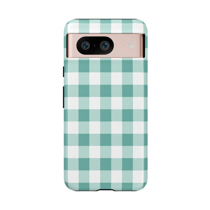 Mint Green Buffalo Check Tough Phone Case — Durable Plaid Protective Cover