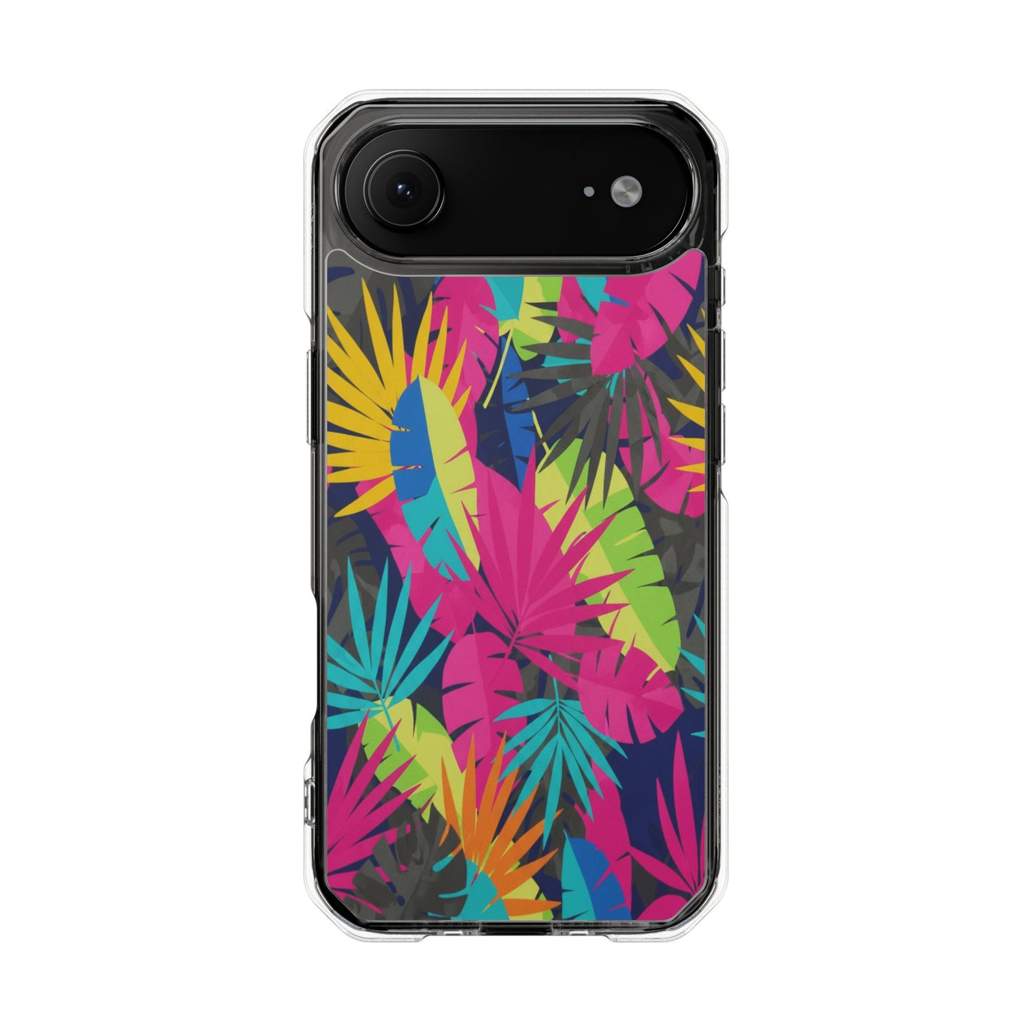 Tropical Neon Leaves Phone Case — Clear Magnetic Impact Case