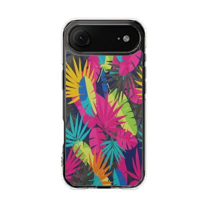 Tropical Neon Leaves Phone Case — Clear Magnetic Impact Case