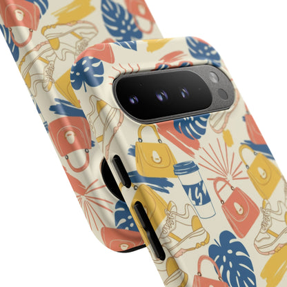 Tough Cases: Retro Summer Pattern Phone Case – Sunglasses, Sneakers & Tropical Leaves