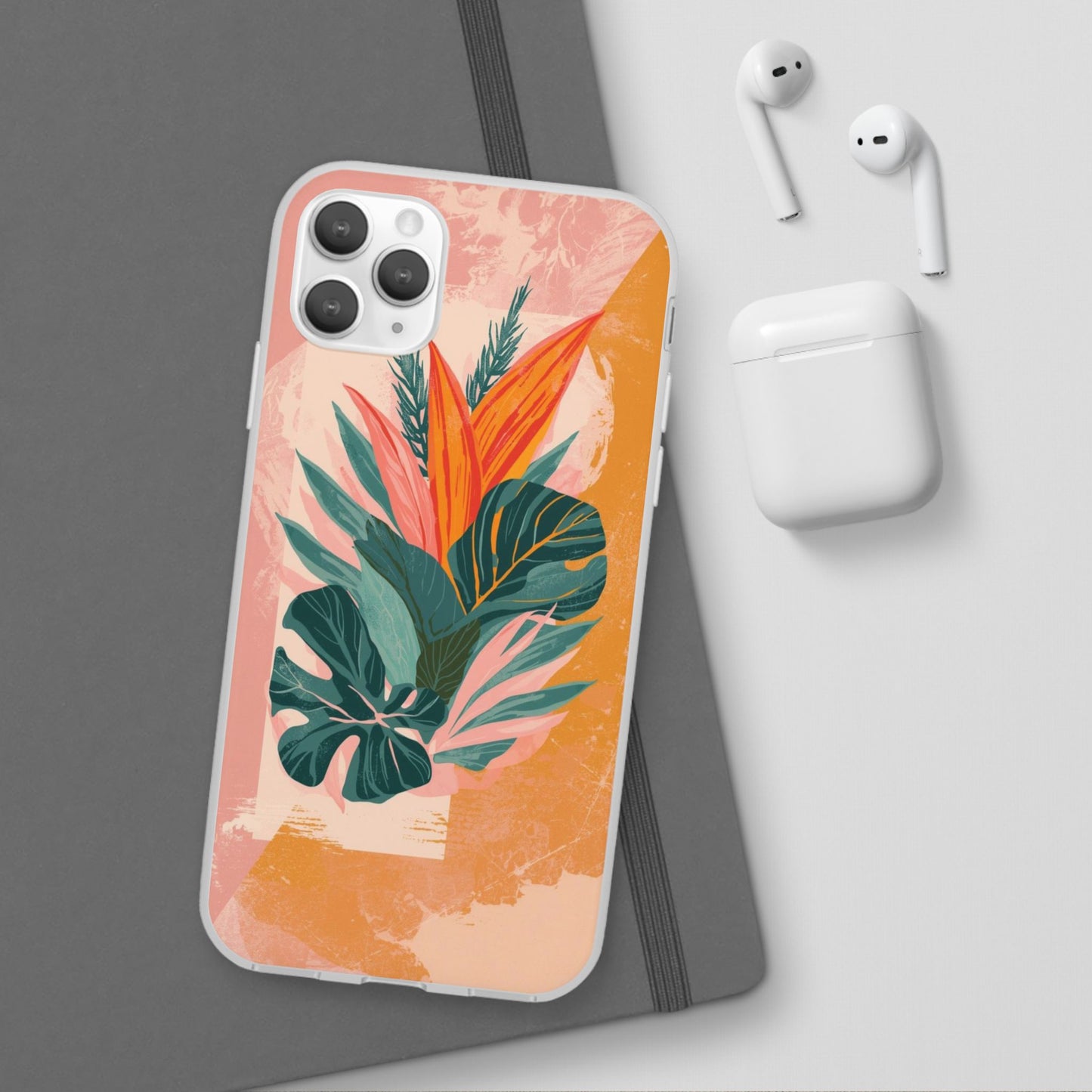 Tropical Botanical Phone Case — Pink & Orange Floral Flexi Case