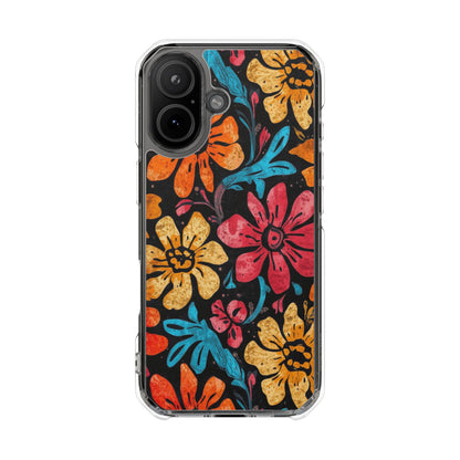 Clear Magnetic Phone Case — Retro Floral Pattern (Impact-Resistant)