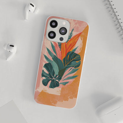 Tropical Botanical Phone Case — Pink & Orange Floral Flexi Case