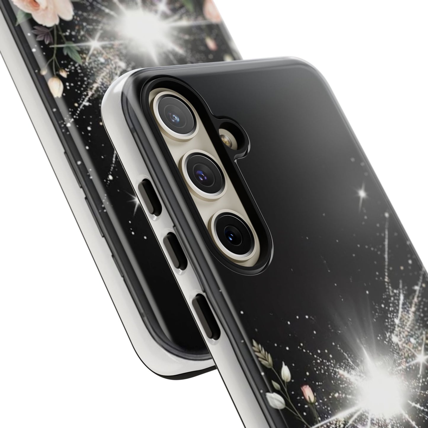 Floral Burst Phone Case — Protective Black Sparkle Design