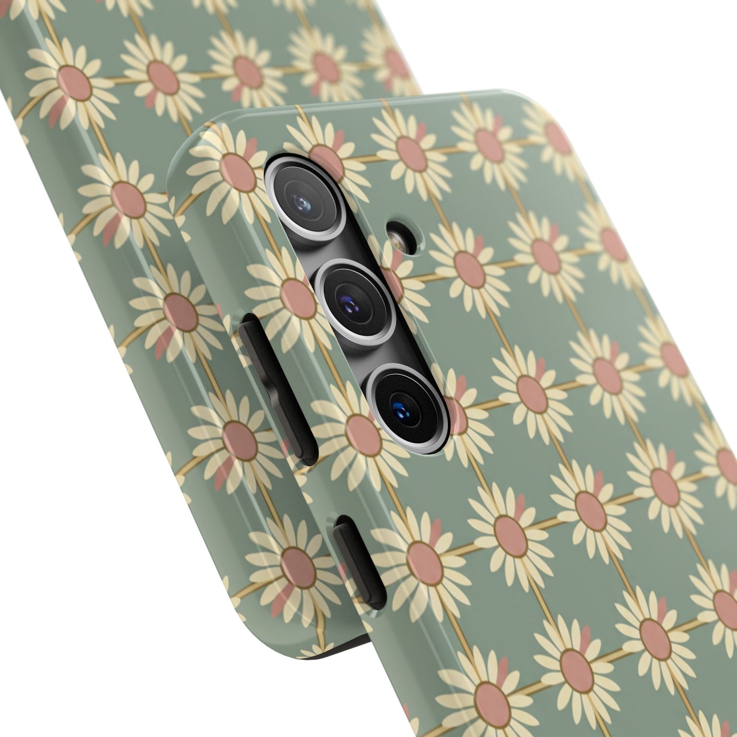 Daisy Pattern Tough Phone Case — Retro Floral Protective Cover