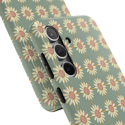 Daisy Pattern Tough Phone Case — Retro Floral Protective Cover