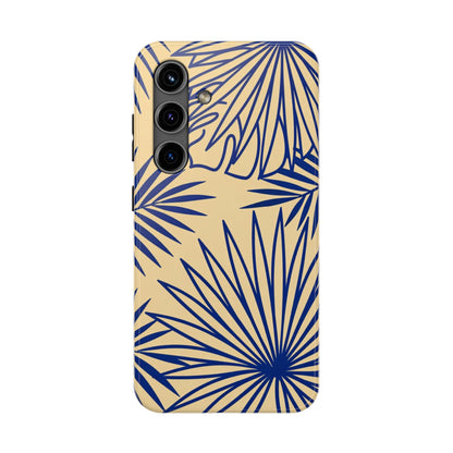 Tropical Palm Pattern Tough Phone Case — Navy Blue Fan Leaves on Sand