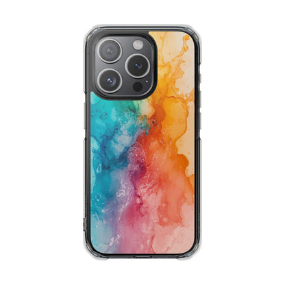 Clear Impact Phone Case — Rainbow Watercolor Splash Magnetic Compatible