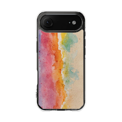Clear Magnetic Phone Case — Watercolor Sunset Stripe Design