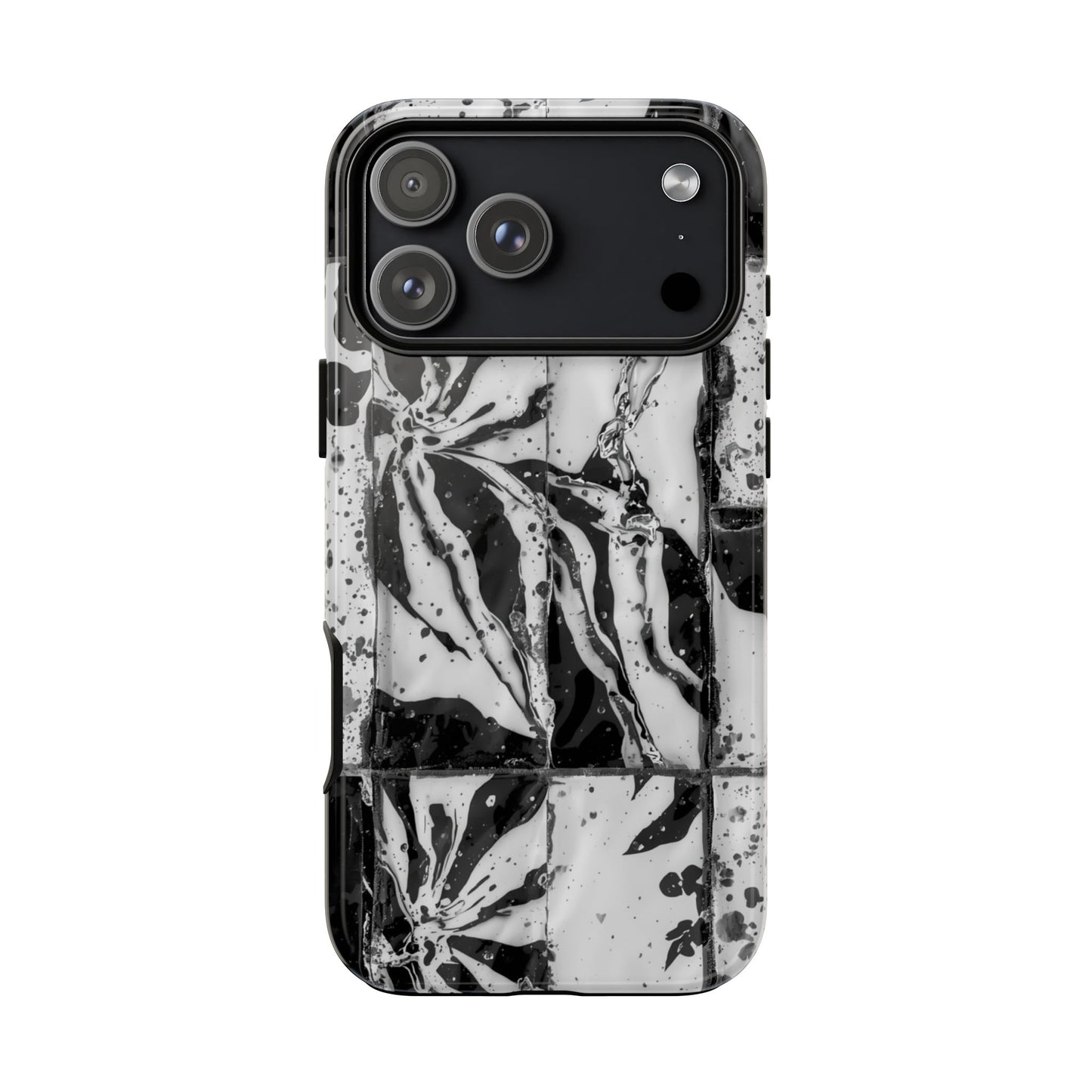 Monochrome Tile Floral Tough Phone Case