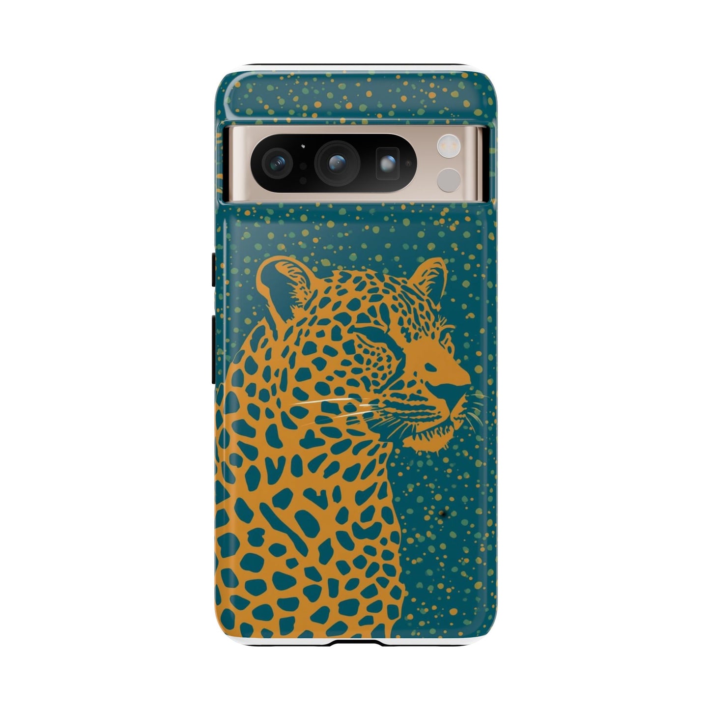 Leopard Spotlight Phone Case — Teal Gold Animal Print Protective Cover