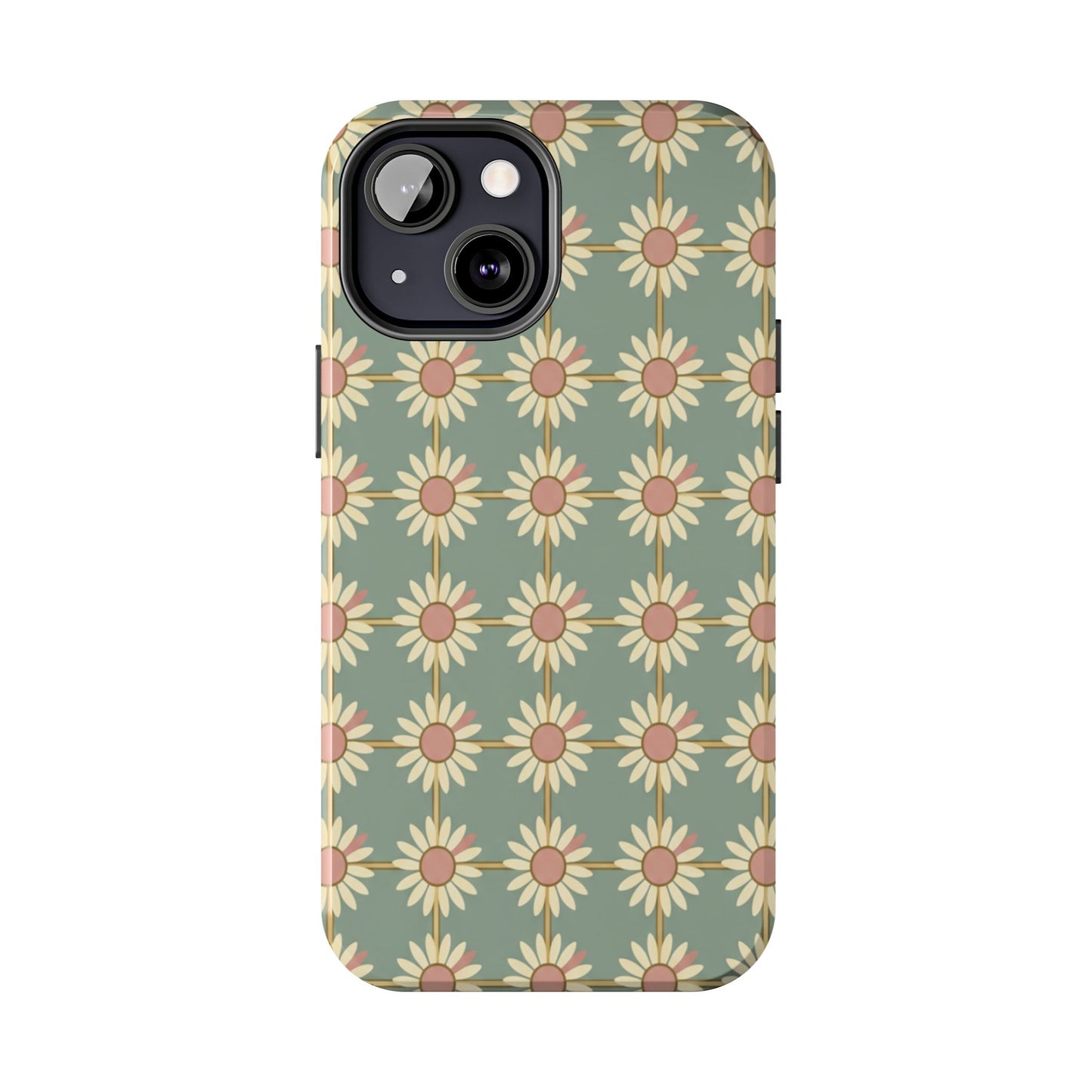 Daisy Pattern Tough Phone Case — Retro Floral Protective Cover