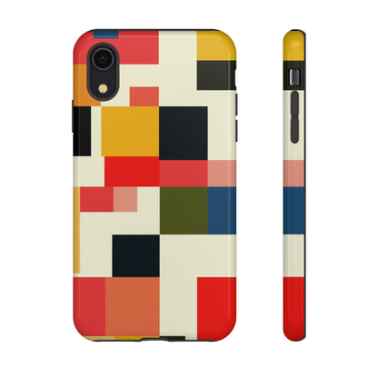 Abstract Color Block Tough Phone Case — Retro Geometric Protective Cover