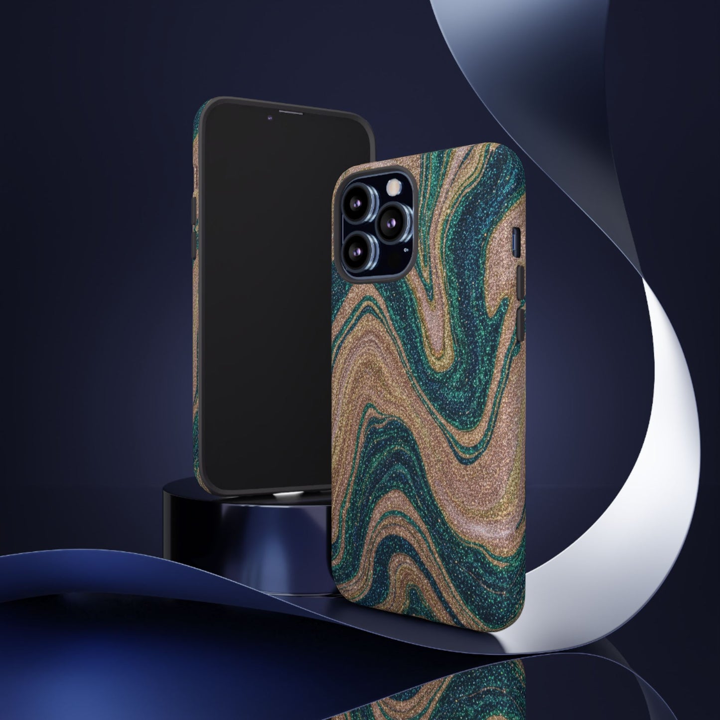 Marbled Teal & Gold Phone Case — Glitter Swirl Tough Case