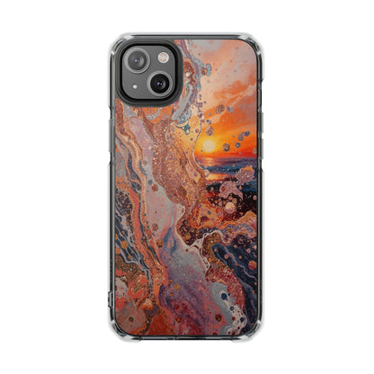 Clear Magnetic Phone Case — Abstract Sunset Resin Art