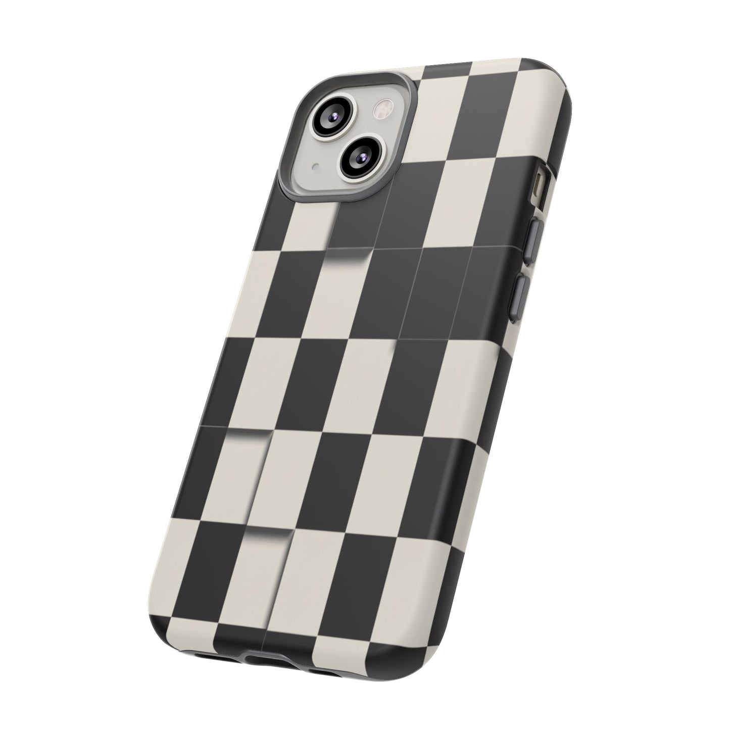 Checkerboard Tough Phone Case — Classic Black & Cream Grid Protective Cover