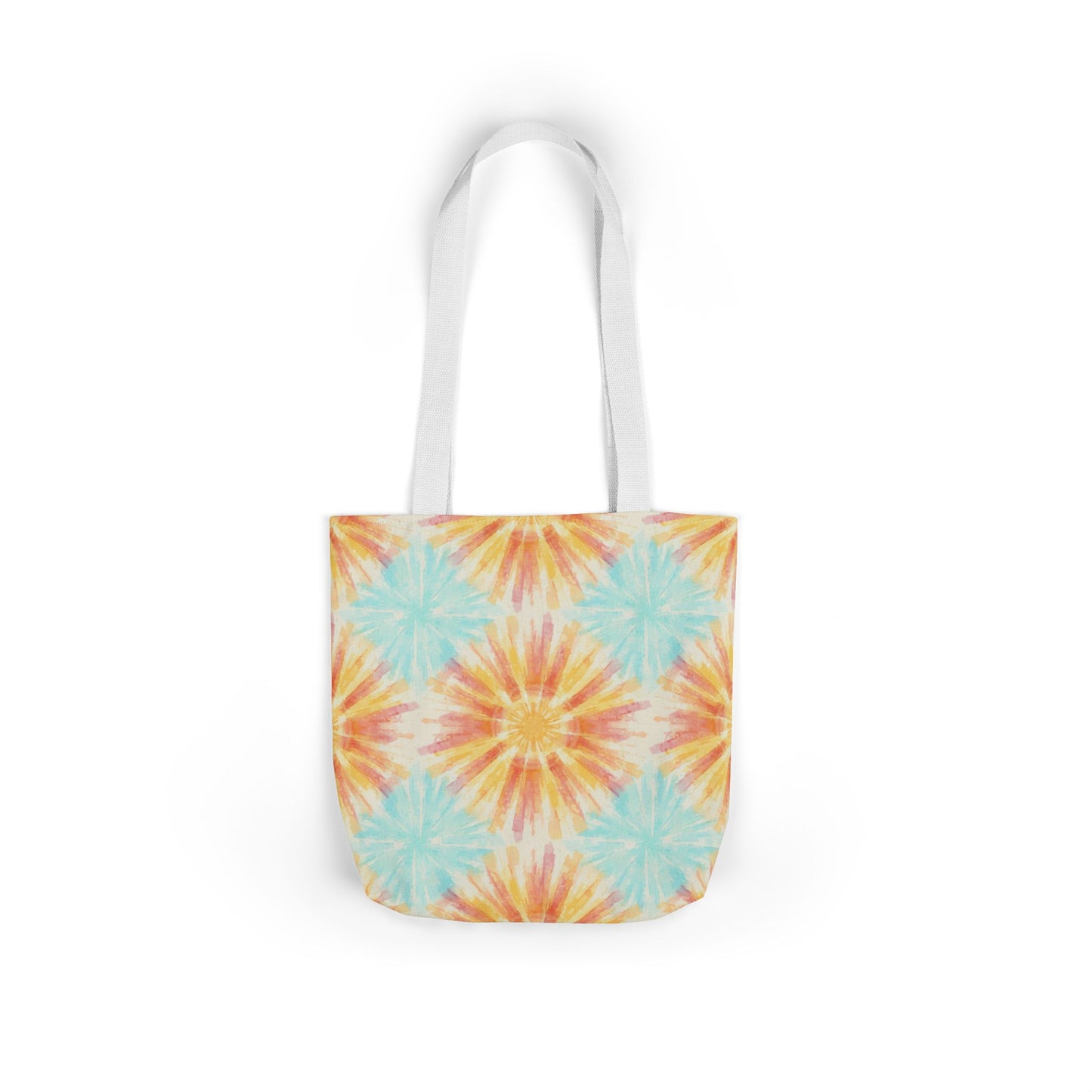 Tie-Dye Floral Canvas Tote Bag – Retro Sunburst Pattern, Beach & Market Bag